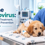 Veterinarian caring for a puppy with canine parvovirus