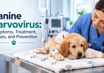 Veterinarian caring for a puppy with canine parvovirus
