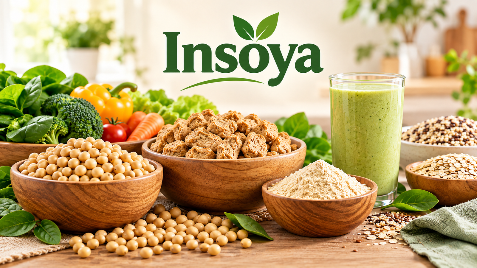 Insoya soy-based protein with soybeans and nutritious plant-based foods